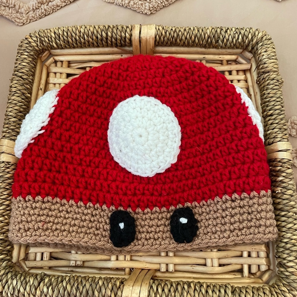 CROCHET HANDMADE POKÉMON Red and Tan Mushroom Hat
